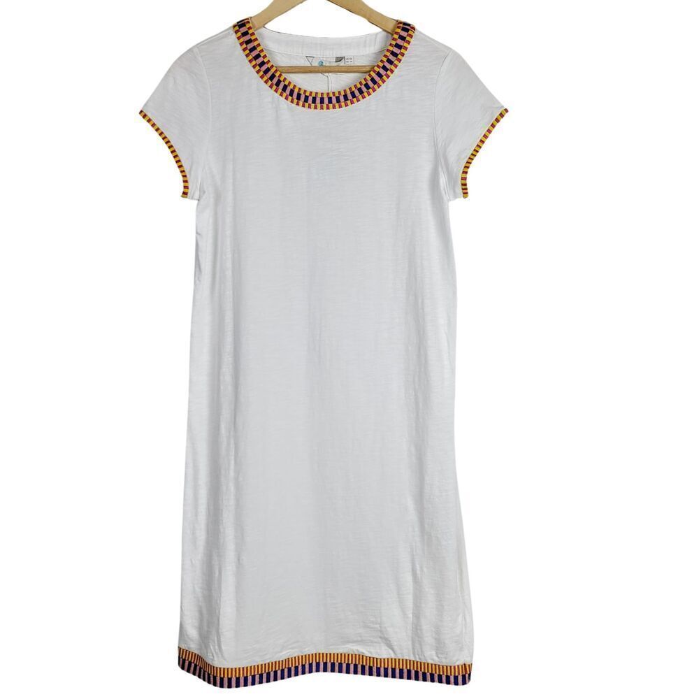 NEW Boden T-Shirt Dress 6 Tall White Multicolor Embroidered Knee Length‎ Shift